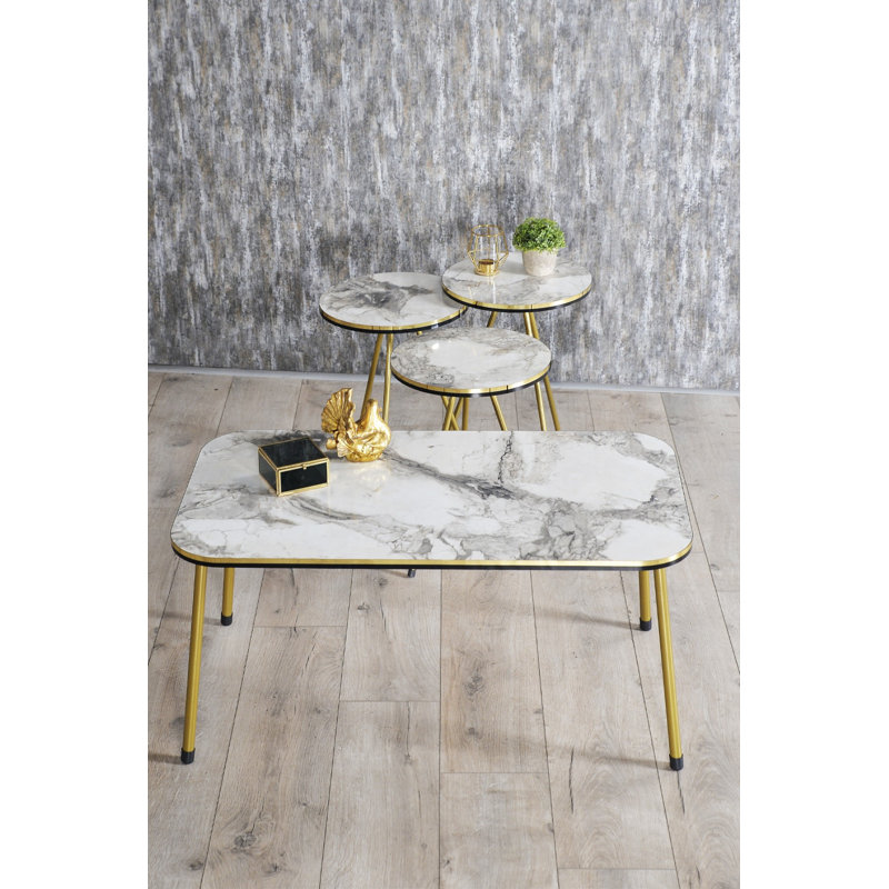 Alaia Living Room Table Set, White Marble