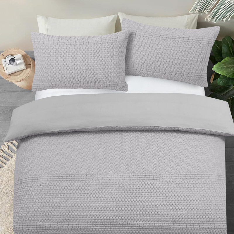 3D Embossed Allover Pattern Paloma Duvet Set, Single Duvet Cover Set, 2, Grey