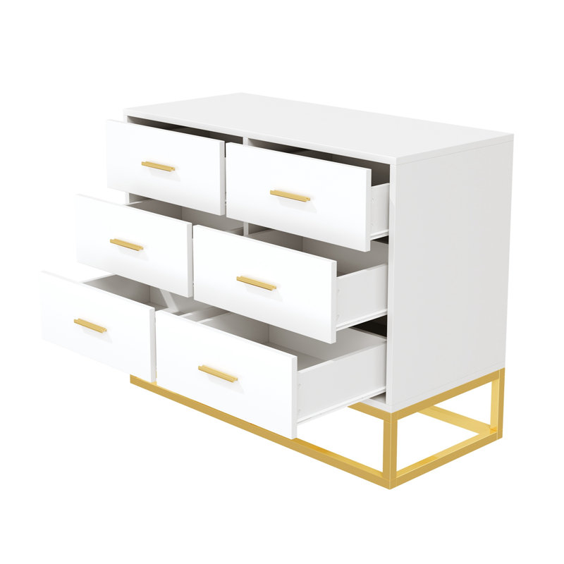 Commodes décoratives avec 6 tiroirs et pieds en métal, Blanc