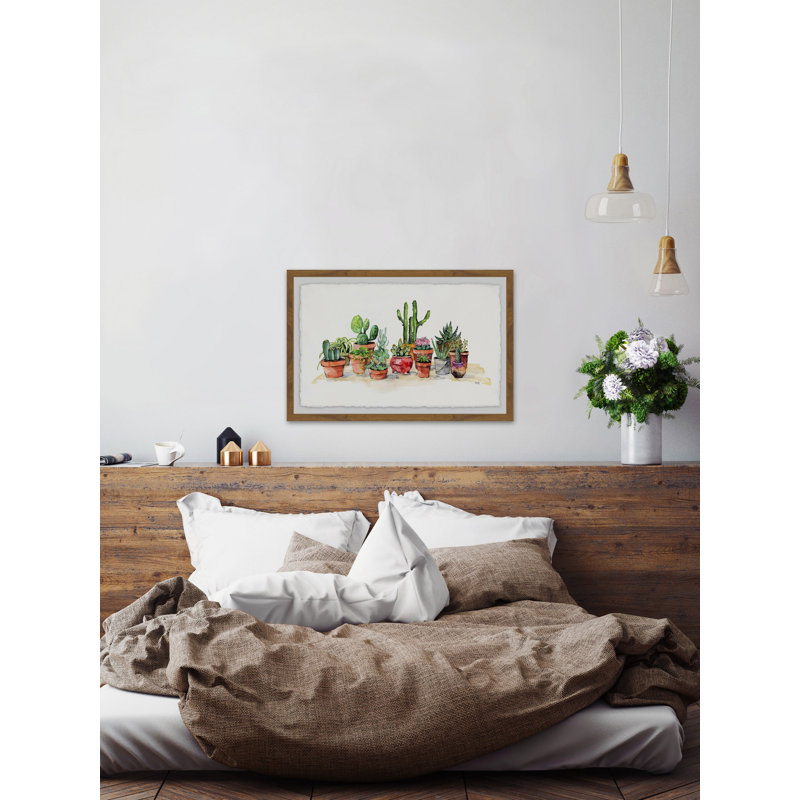 « poted plantes », reproduction de peinture à l’aquarelle encadrée, H 12 po x l 18 po x P 1,5 po