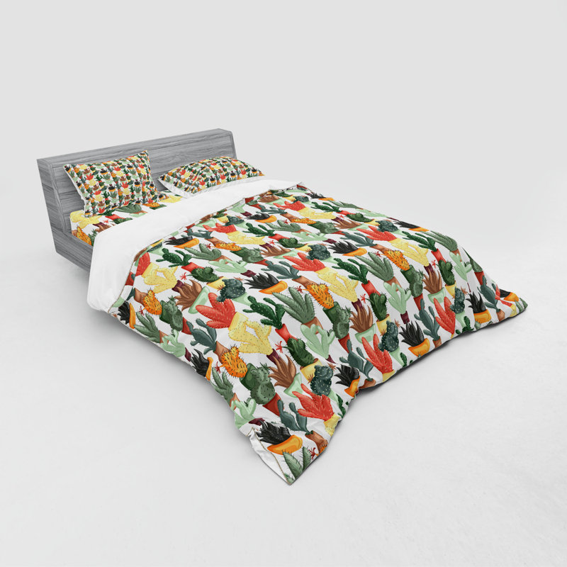 Ensemble de housse de couette côtière en microfibre jaune / vert / brun Cactus
