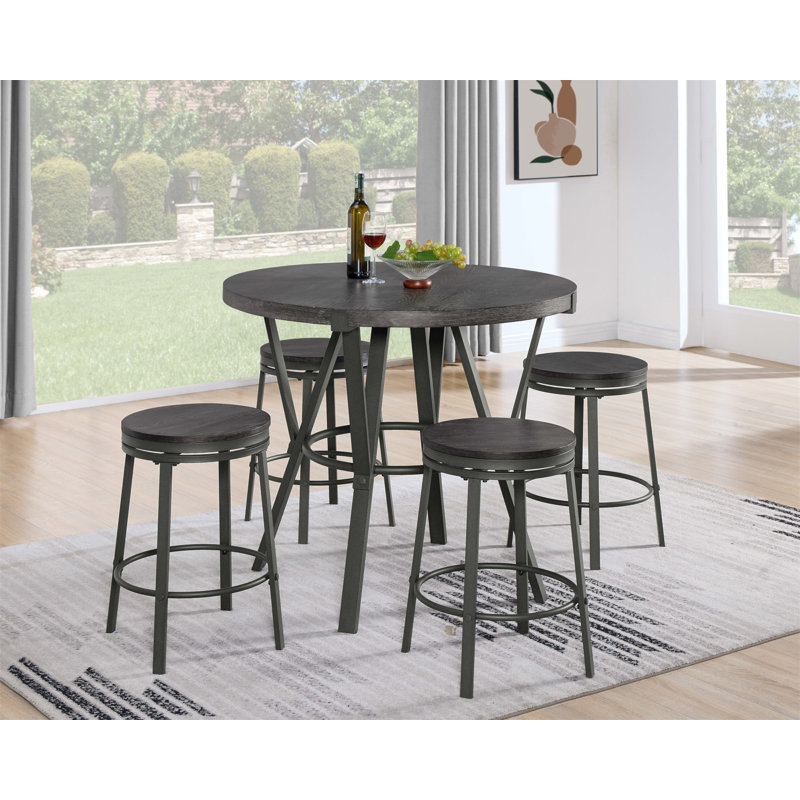 Table de salle à manger en bois avec 4 tabourets pivotants