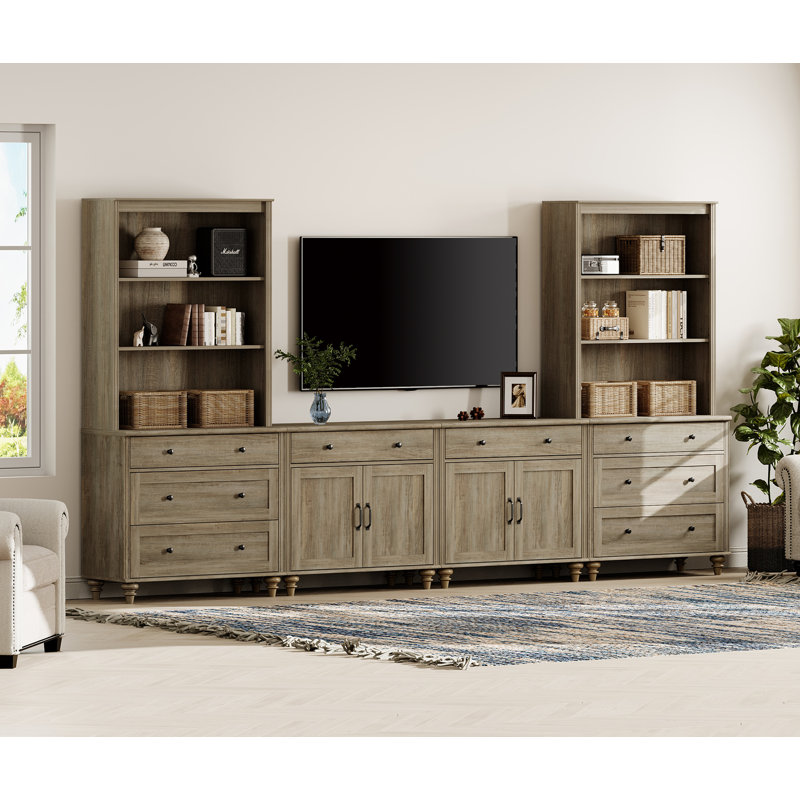 Scarlett Entertainment Center With Bookshelves, Farmhouse Wall Unit TV Stand With Doors & Drawer, Bedroom & Home Theater