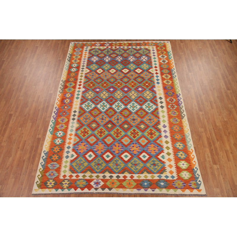 Tapis kilim réversible en laine 8 x 12
