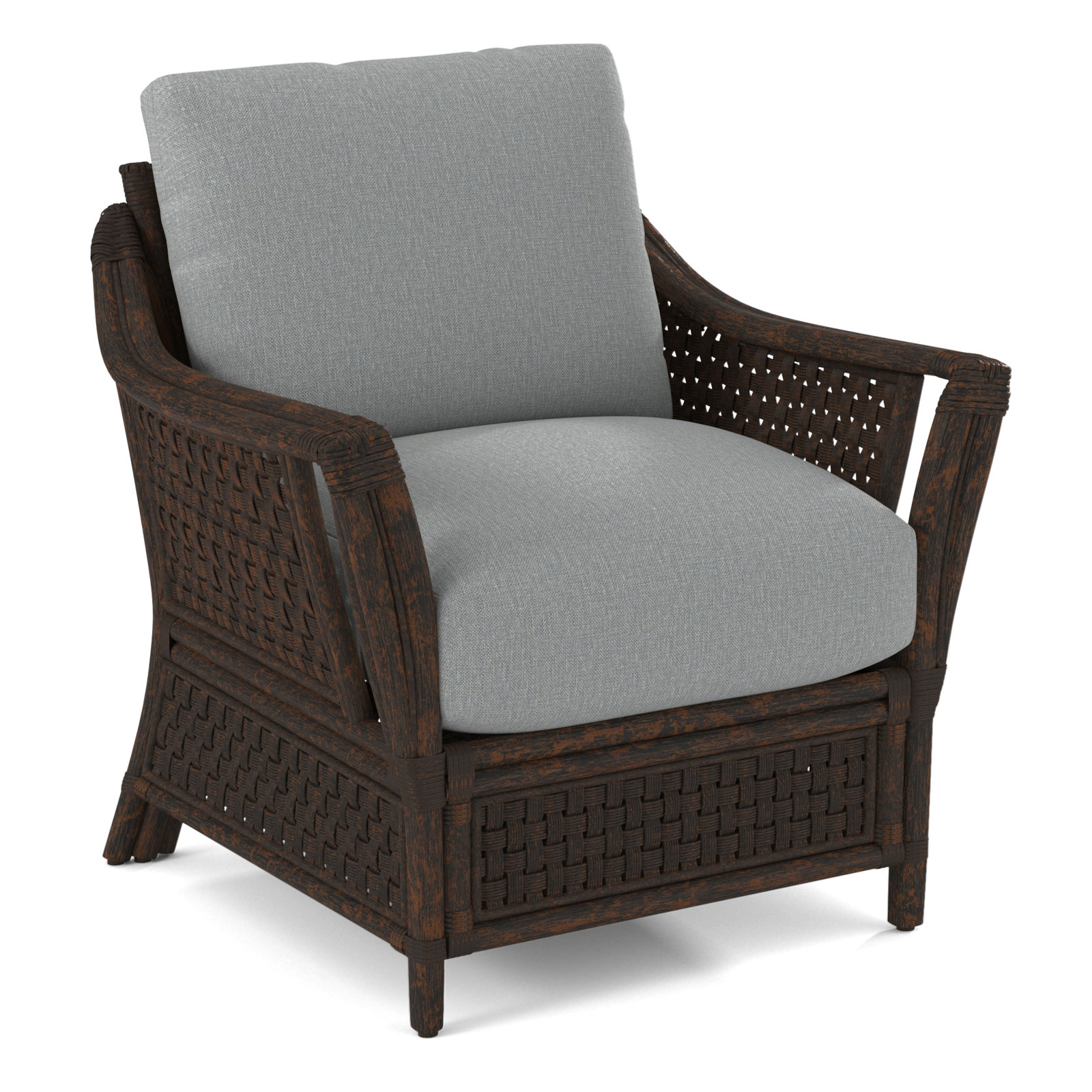 Boca Upholstered Armchair, Light Blue Performance Fabric; 0851-55, Coffee