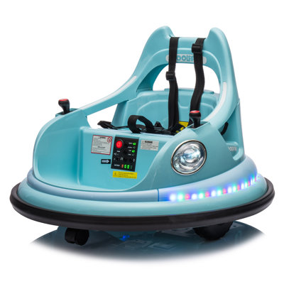 12V Kids Ride On Bumper Car, 2.4G Remote Control, Bluetooth LED Lights, 360 Spin ASTM CPC Toddler Electric Toy With 5-Point Harness Dual Drive