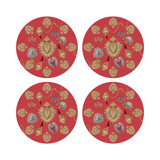 Ex Vote Sacred Hearts Vegan Leather Round Pebble Placemat