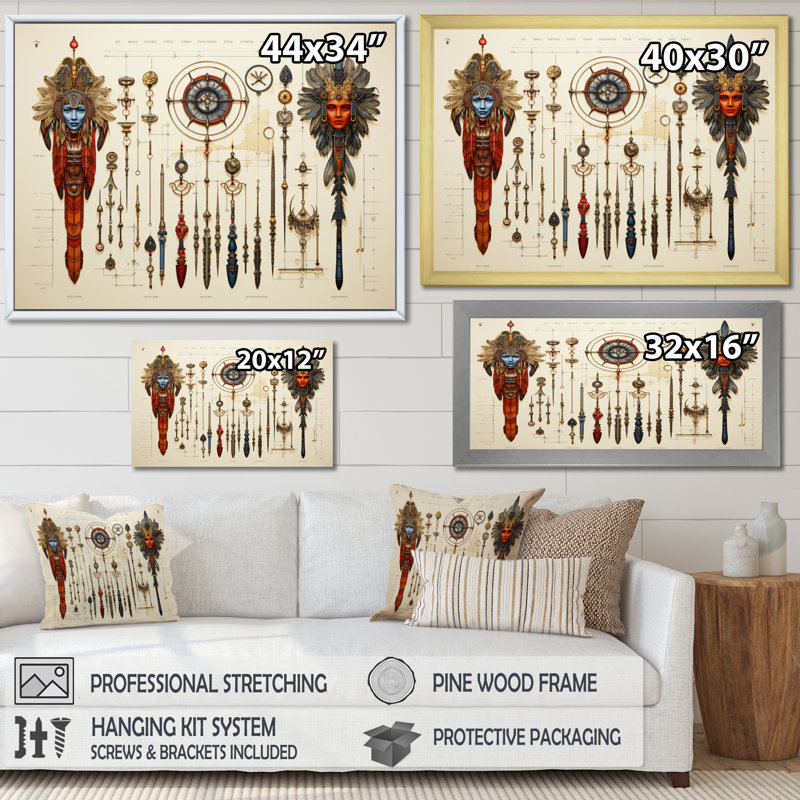 «African Sacred Symbols I» sur toile, H 12 po x l 20 po, Cadre naturel flottant