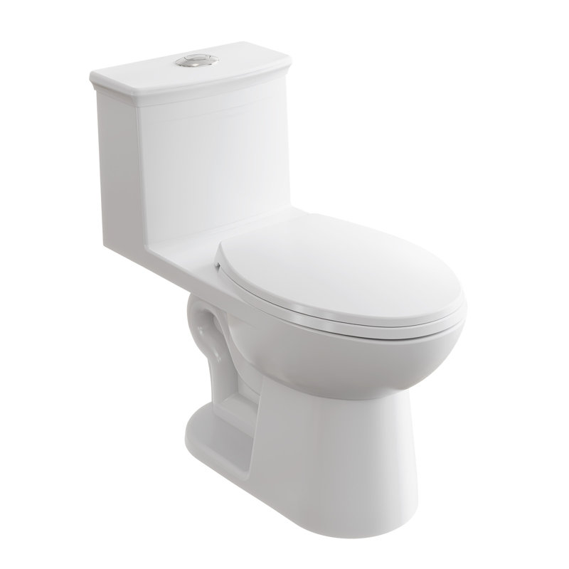 12 Inch Rough-In ADA Compliant One Piece Ceramic Toilet 0.8/1.28 GPF Dual Flush Soft Close PP Seat Stain Resistant Easy Install Certified Comfort Height Bathroom Commode White