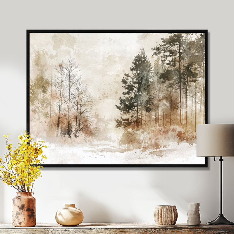 «Winter Woodland Forest Landscape I - Forest», reproduction d'art murale, H 12 po x l 20 po, Noir
