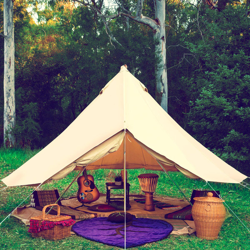 Beige 8-Person Alloy Steel Bell Camping Tent with PVC Floor