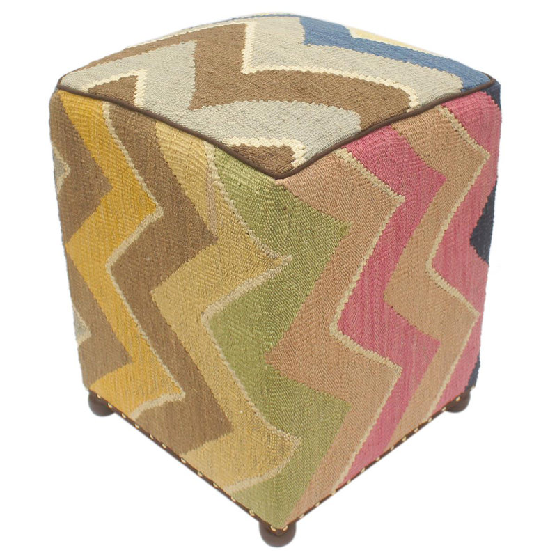 Aprea Upholstered Ottoman, Blue/Beige/Tan/Purple Wool