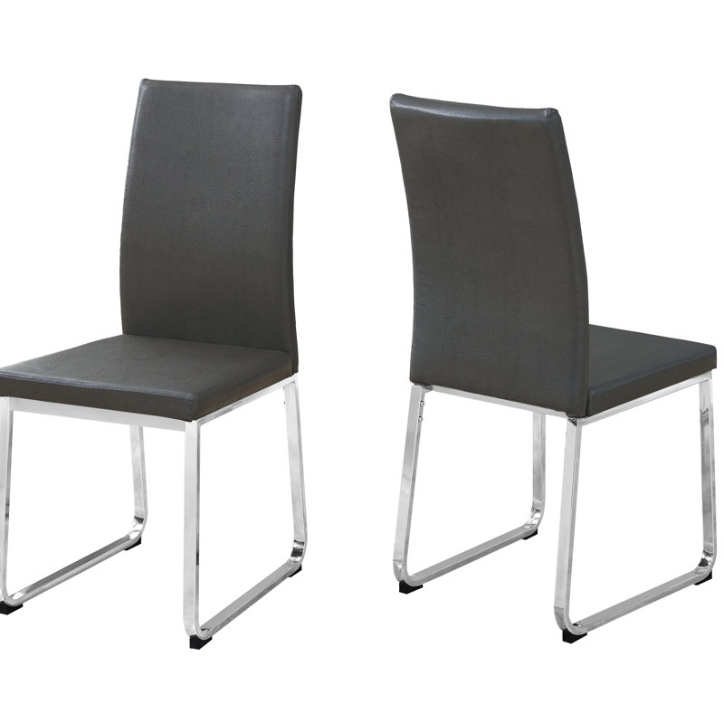Jenei Dining Chair, Side, Upholstered, Kitchen, Dining Room, Pu Leather Look, Metal, Chrome, Gray