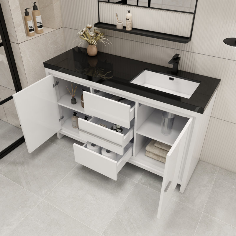 Ensemble de meuble-lavabo simple 60 po Enderlin, Blanc très luisant