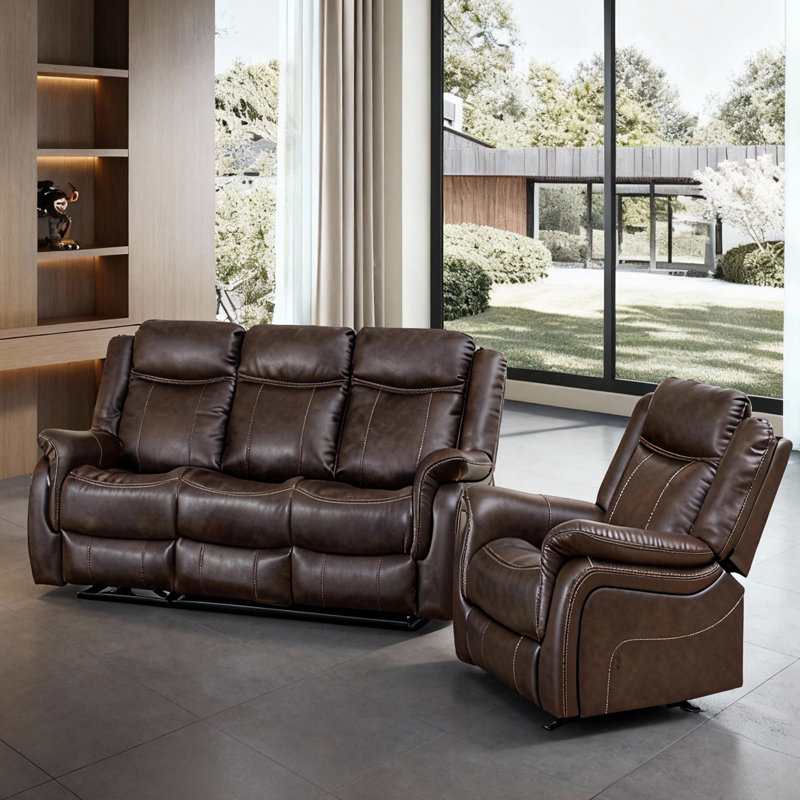 	 Ensemble d'inclinaison 2 pièces - canapé avec table rabattable et porte-gobelets + fauteuil inclinable, manuel 90 ° à 160 °, similicuir