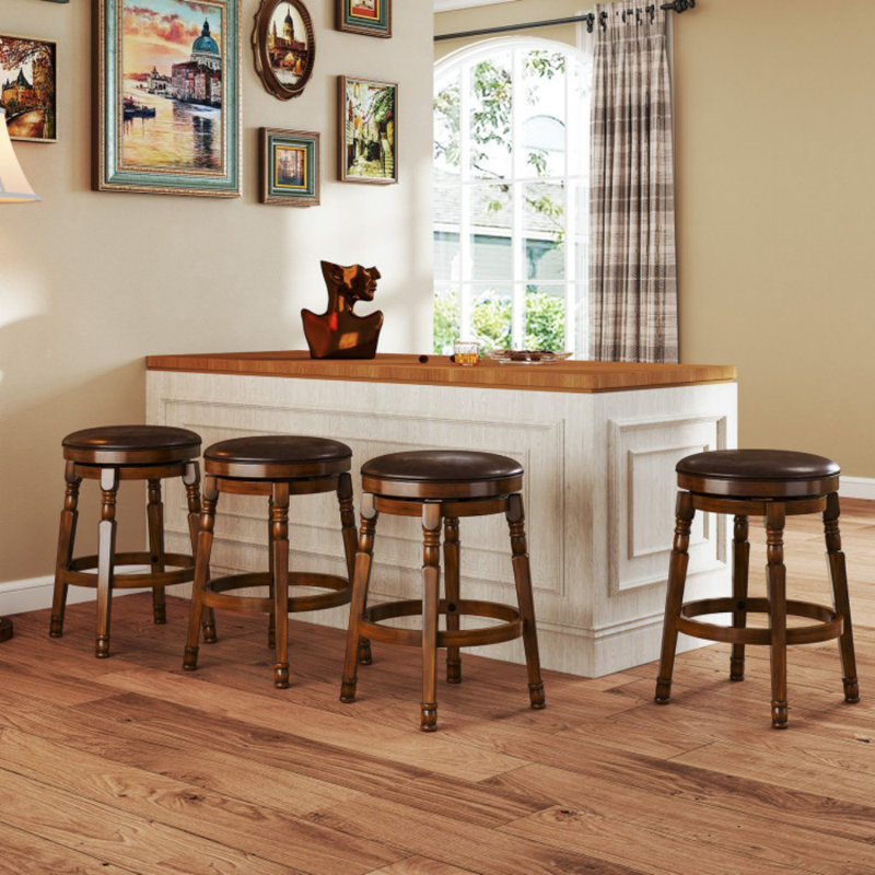 Ensemble de 2 tabourets de bar pivotants rembourrés en cuir, Tabouret de comptoir (siège d'une hauteur de 24 p