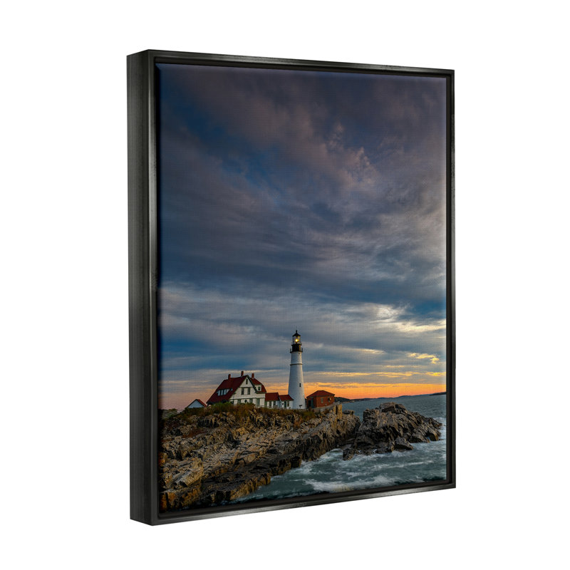 Art mural sur toile de bord de mer, phare et balise par Rick Berk, Cadre flottant noir de jais, H 21 po x l 17 po x P 1,7 po