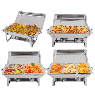Ensemble de 4 réchauds à vaisselle Chafing pour buffet 8 pintes, 2 casseroles pleine grandeur, 2 demi-tailles, 3 1/3 po, chauffe-plats en acier inoxydable pour buffet