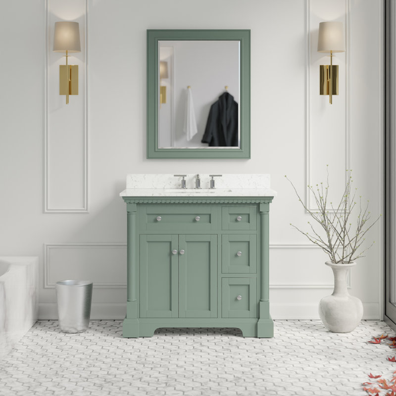 Ensemble de meuble-lavabo simple 36 po Fossen, Vert sauge, Marbre d'ingénierie
