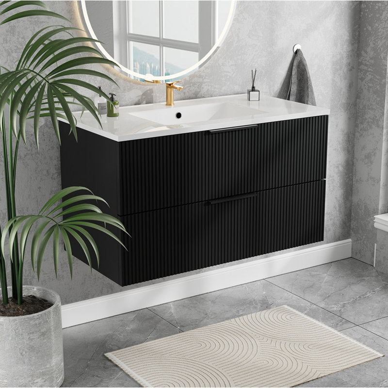 Meuble-lavabo 36 po avec lavabo en céramique, Noir, 36"