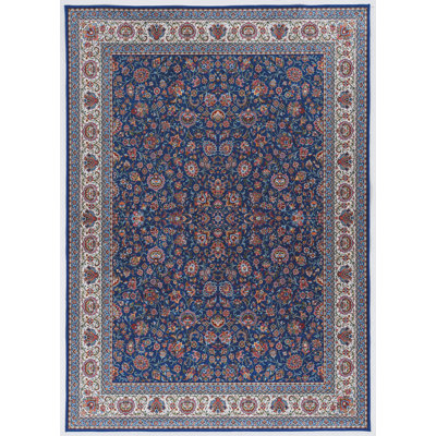 Emanuel Traditional Machine Woven Flatweave Navy and Ivory Area Rug with Non Skid Backing 