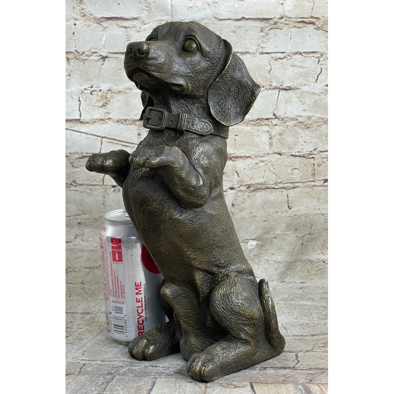 Chiot en fonte chaude bronze mendiant, sculpture originale signée