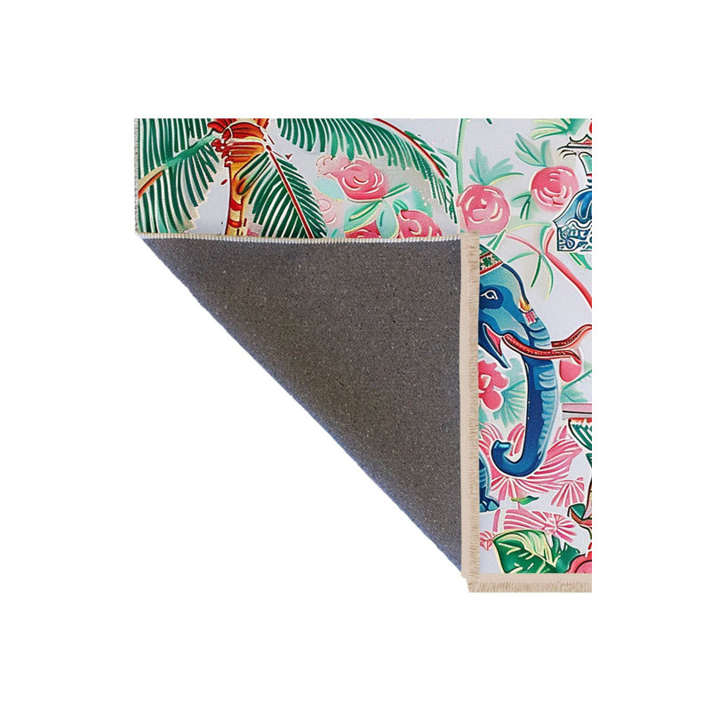 Tapis décoratif multicolore à motif de palmiers et d'éléphants Paris Collection