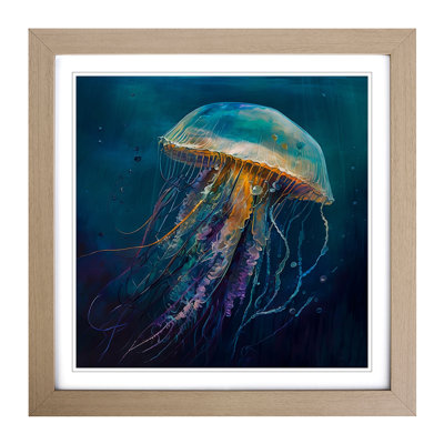 Jellyfish Palette Knife Painting - Single Picture Frame Print on Wood