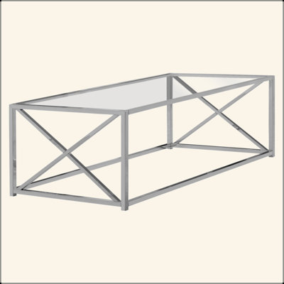 Table basse, accent, cocktail, rectangulaire, salon, L 44 po, verre trempé transparent, métal chromé, contemporain, moderne