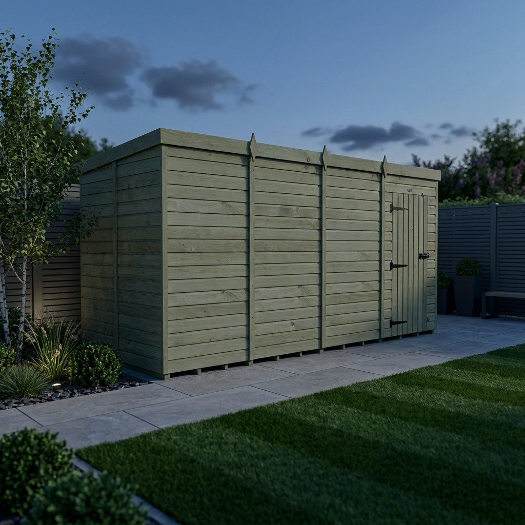 Total Sheds 16ft x 7ft Pent Garden Shed - Single Door - No Windows - Pressure Treated Timber - UK Manufactured