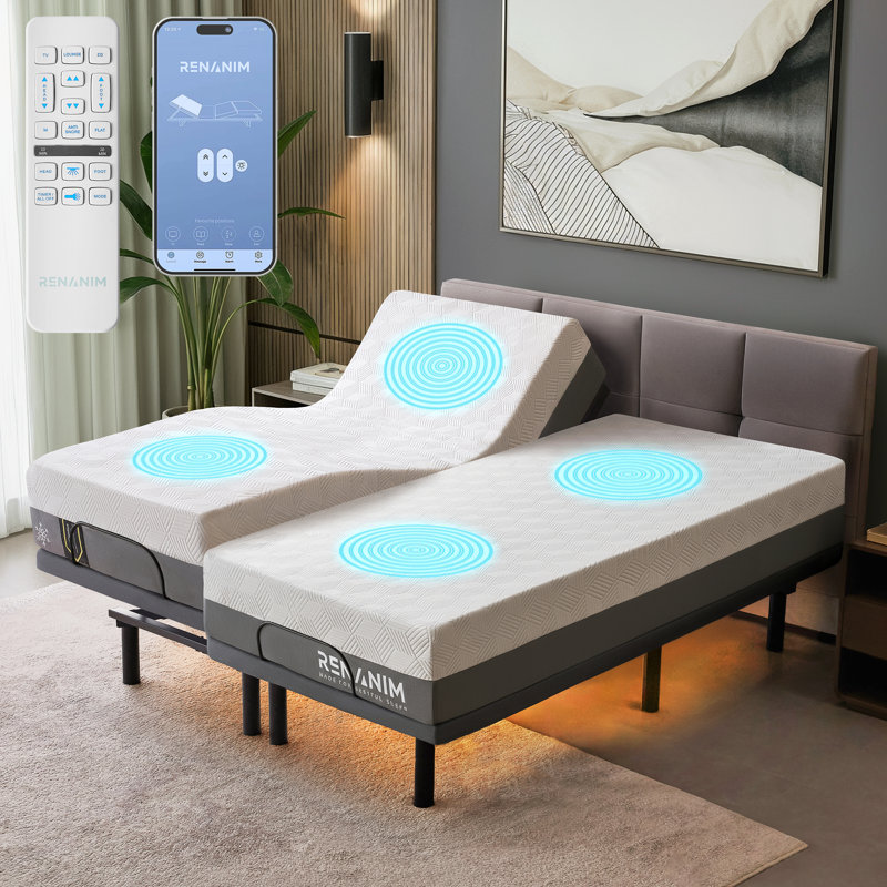 Split King Massaging Adjustable Bed with Remote 12 Inch Memory Mattress Included