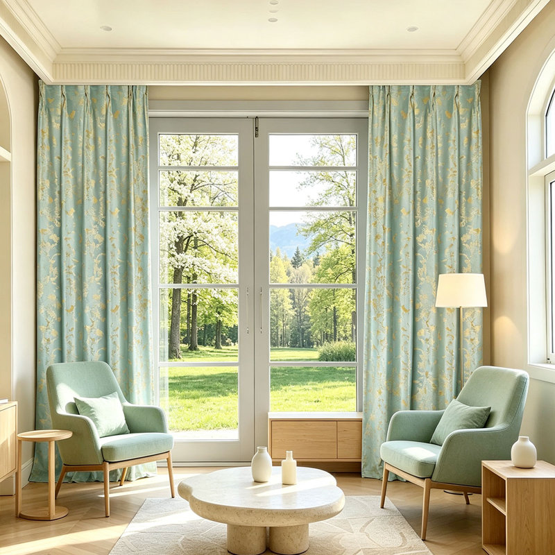  70%-90% Blackout Curtain, Velvet Gold-Stamped Texture, Finished Hook Curtain With Fixed Korean Pleats. Standard 2-Piece Set, Ideal For Daily Use In Bedrooms And Living Rooms.