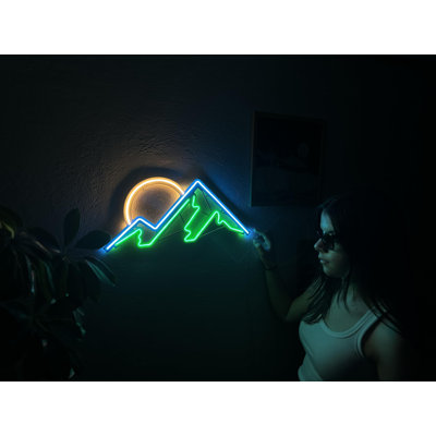 Mountain Metal Neon Sign, Mountain Neon Wall Decor, LED Mountain Sign, Rising Sun Neon Wall Sign, Landscape Neon Lights,Mountain Sunset Neon Sign, Neon signs for Room (With Remote Control)