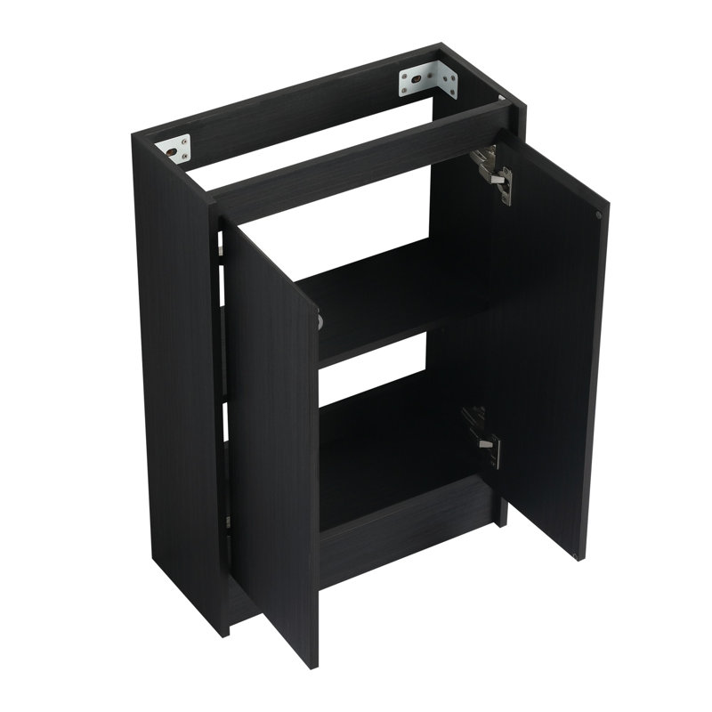 Meuble-lavabo autoportant avec lavabo et support de rangement, portes à fermeture douce, Noir châtaignier