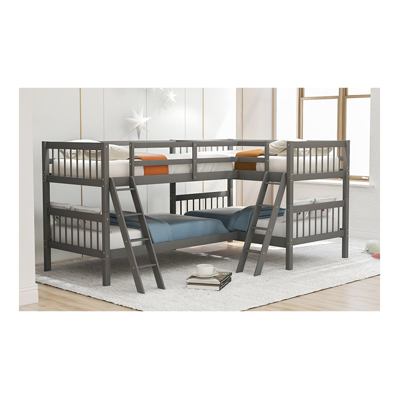 L-Shaped Bunk Bed With Ladder,Twin Size-Gray