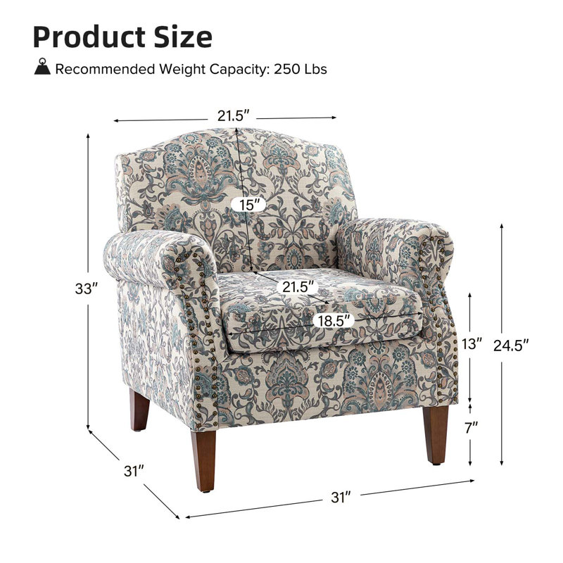 Fauteuil avec garniture cloutée Mooresville, Polyester bleu