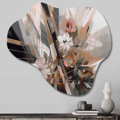 «Rose Gold Linear Floral Elegance V», art mural en métal Floral Cloud, impression asymétrique traditionnelle sur métal