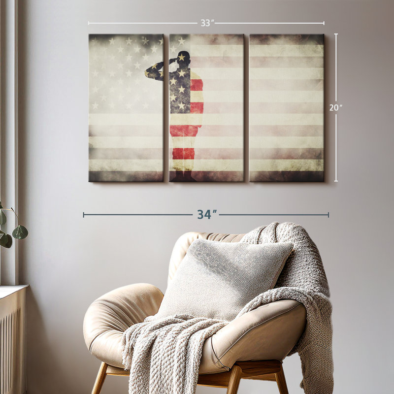 Militaire «USA Military Salute», reproduction sur toile, H 20 po x l 33 po x P 1,25 po