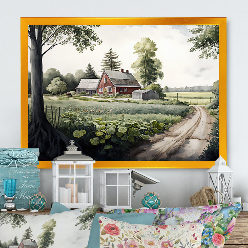Welcome To The Farm III - Barn Farm Ranch, art mural, H 12 po x l 20 po x P 1 po, Cadre doré