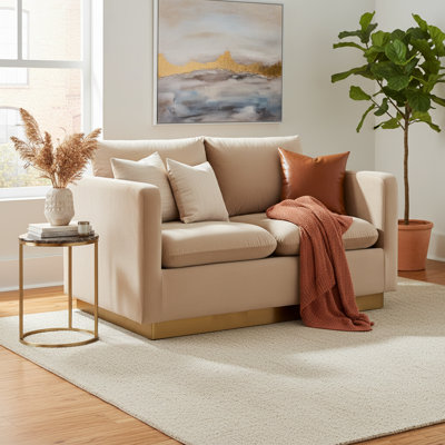 Causeuse en velours de style Mid-Century Berengarius de 55 po, base dorée, sans assemblage