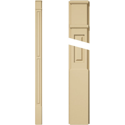 Signature Urethane Two Equal Raised Panel Pilaster w/ Decorative Capital & Base, 6"W x 108"H x 2"P (Pair), Base Can Be Trimmed Up to 6 5/8", High Density Milled Urethane, Factory Primed Tan, Sold As Pair