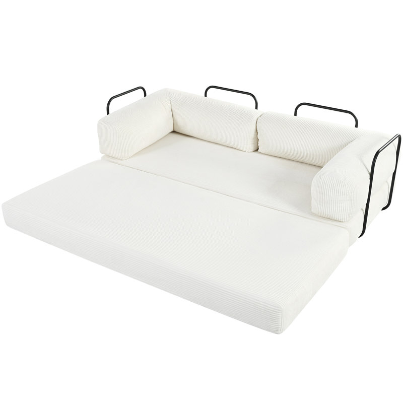 Cniyah Convertible Boneless L-Shaped Corduroy Sectional Sofa Bed, Beige Polyester