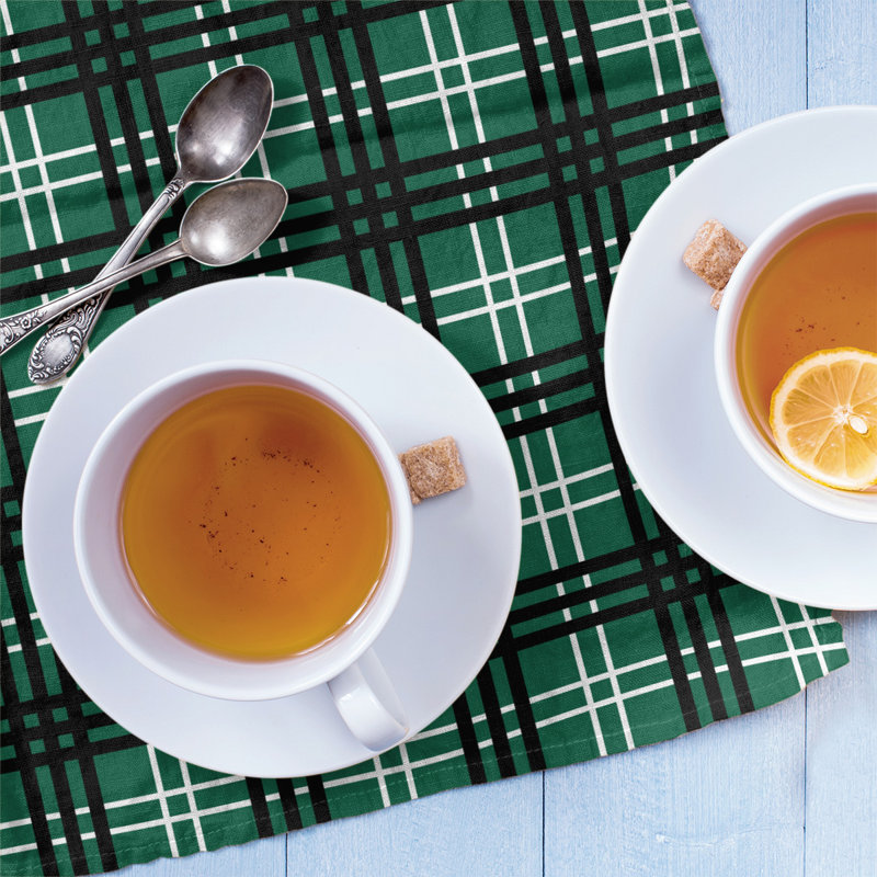 Plaid Tea Towel Kitchen Towel, Green/Black/White, Polyester