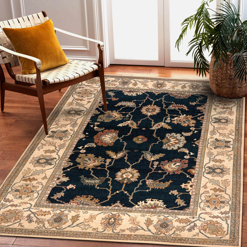 Dethomas Oriental Wool Area Rug, White/Blue, Rectangular 200 x 300cm