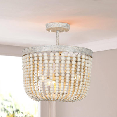 Plafonnier semi-encastré 3 lumières avec perles en bois