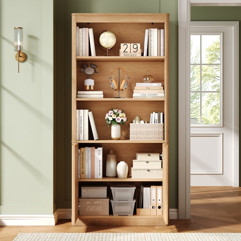 Bibliothèque cannelée de 182 cm (71,6 po), armoire de rangement autoportante avec étagères ouvertes et armoire fermée