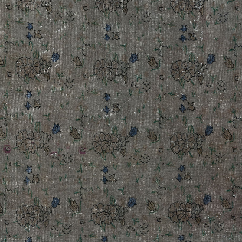 Tapis turc moderne fabriqué à la main 6,6 x 9,2 pi avec fond gris et brun clair et bordure unie brune