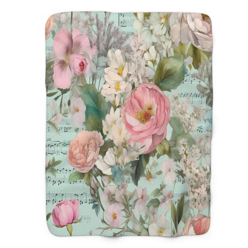 Jeté Whimsical Petal Dream - 1 pièce Sherpa Bla Premium, L 50 po x L 60 po