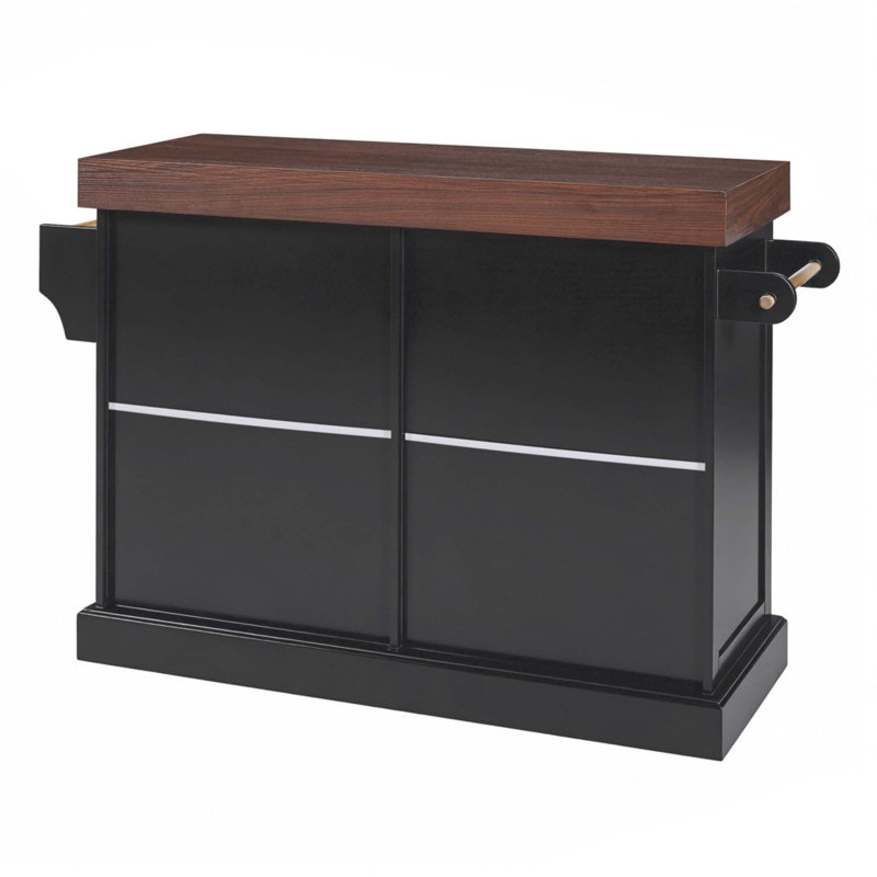 53" Large Kitchen Island With 3.5" Thick Desktop, Black