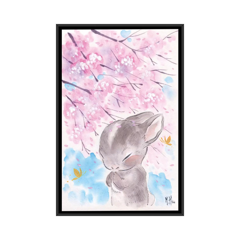 Cherry Blossom Wishes - Cottontail by Martin Hsu - Painting on Canvas, Black Framed, 152.5 cm H x 101.5 cm W
